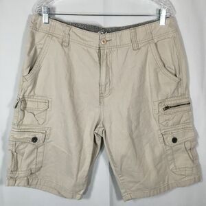 Plugg Shorts Mens Sz 32 Beige 100% Cotton 9 Pocket Cargo Flap 11"‎ Inseam